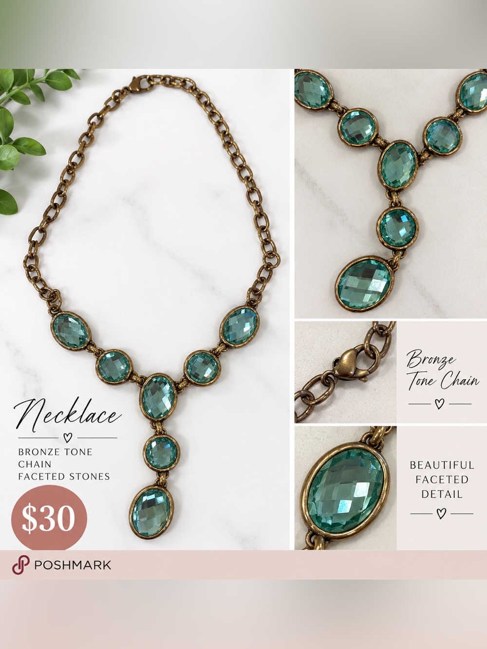 Bronze-Tone Teal Pendant Statement Necklace